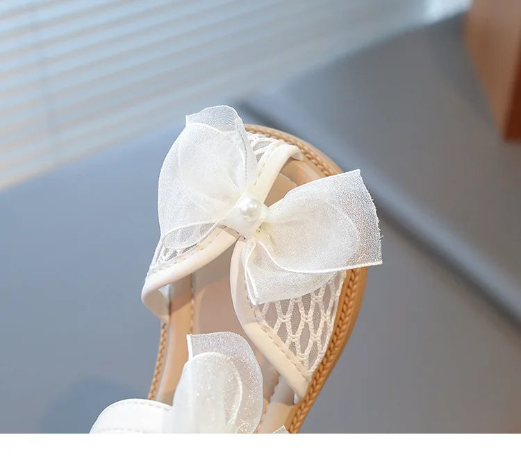 2025 Mesh Peep-toe Princess Shoes Girls Sandals with Tulle Butterfly-knot Summer Evening Wedding Party Bridesmaid Sandals I05292