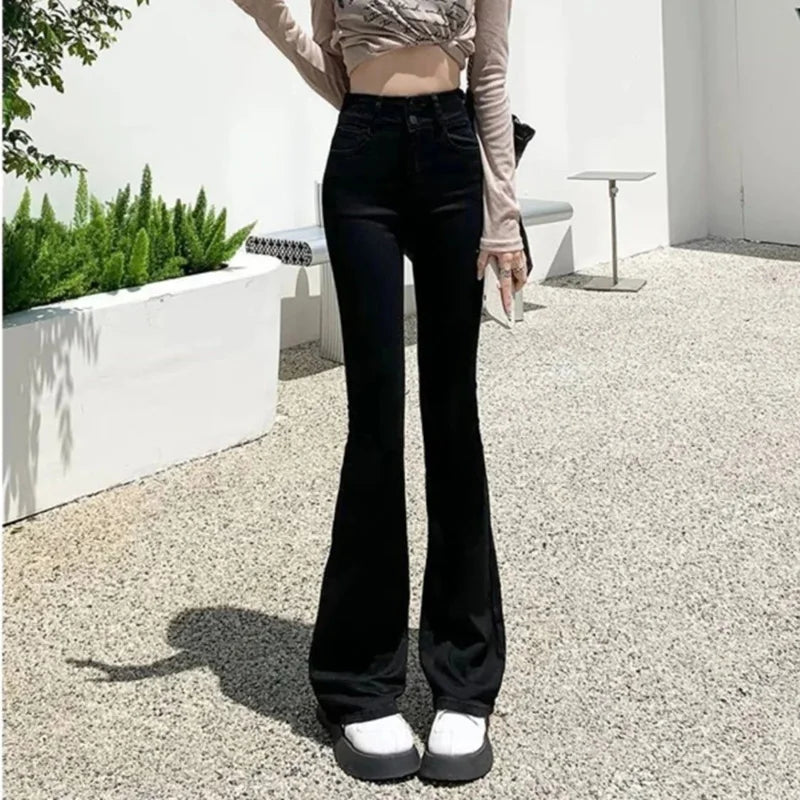 Women Classic Thin Straight Leg Denim Trousers