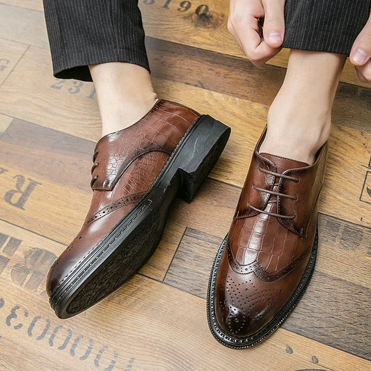 Luxury Men Brogue Dress Shoes Men Suit Casual Shoes Formal Business Leather Shoes Men Brown Wedding Italian Banquet Shoe Size 46