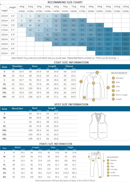 ( Jacket + Vest + Pants ) High-end Men's Slim Business Casual Suit Groom Wedding Dress Party Suit Blazers Waist Coat Trousers