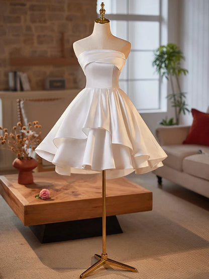 Prom Dress Homecoming Dresses for Teens Lace Formal Dress Birthday Party Annual Meeting White Short Satin Mini Graduation Dress