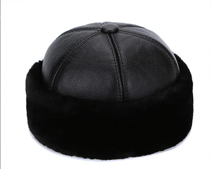 Retro Cowhide Bomber Hat Winter Keep Warm Caps Men Women Real Leather Cap Thick Velvet Dad Hat Leather Hat