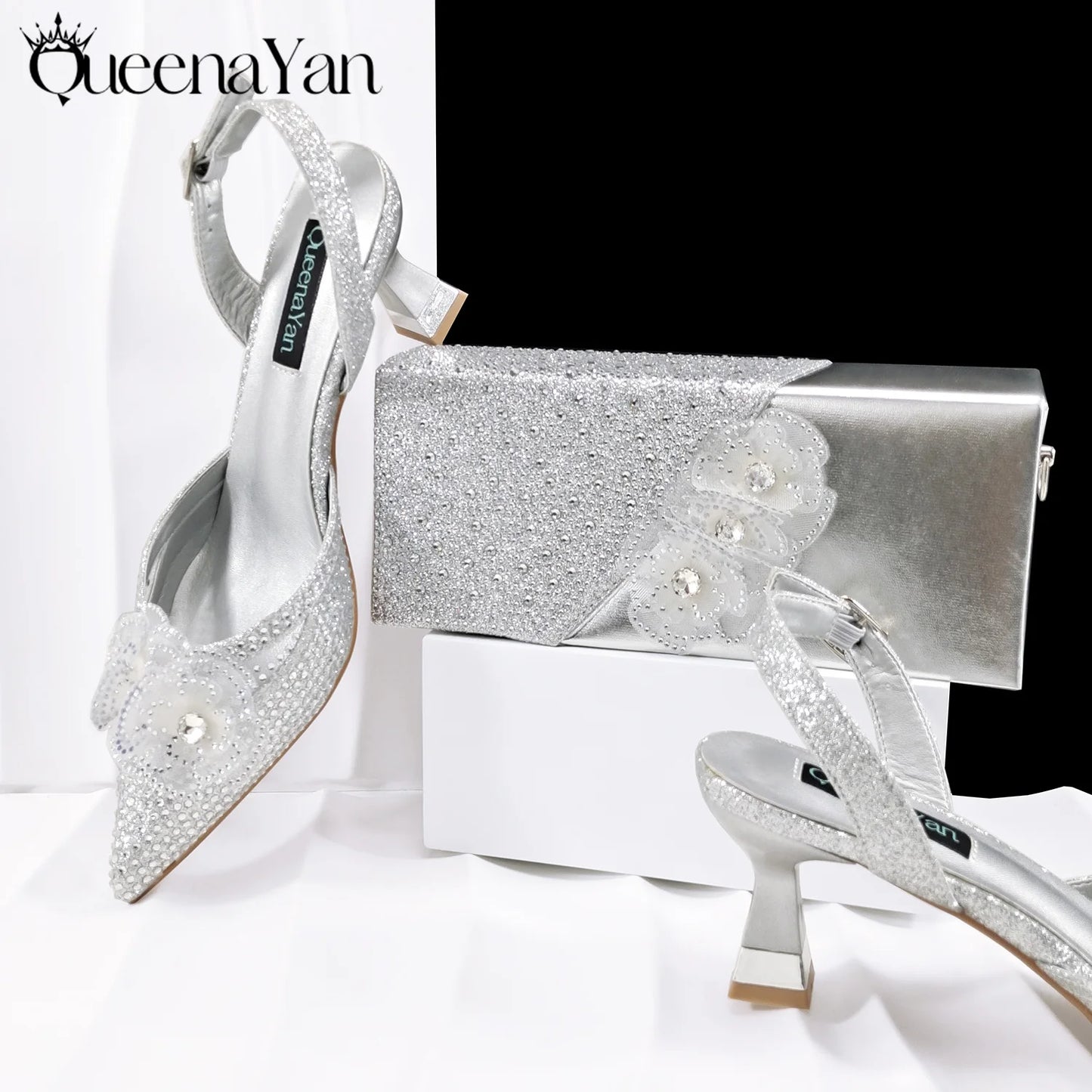 African-Inspired Evening Shoes and Handmade Clutch Set Pointed Toe High-Heel Women's Footwear and Matching Bag
