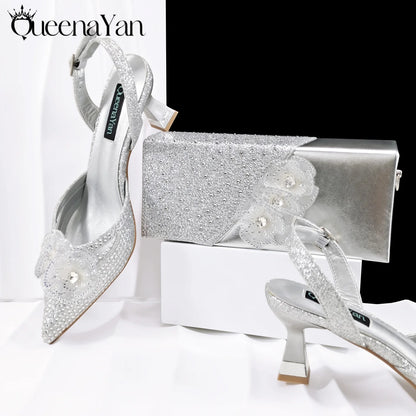 African-Inspired Evening Shoes and Handmade Clutch Set Pointed Toe High-Heel Women's Footwear and Matching Bag