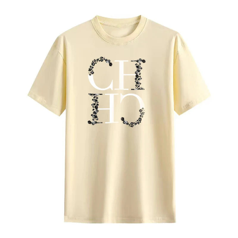 Letter Printed Fashionable Black T-shirt Trendy Streetwear Fashionable Men's and Women's Casual Loose Short Sleeved Top