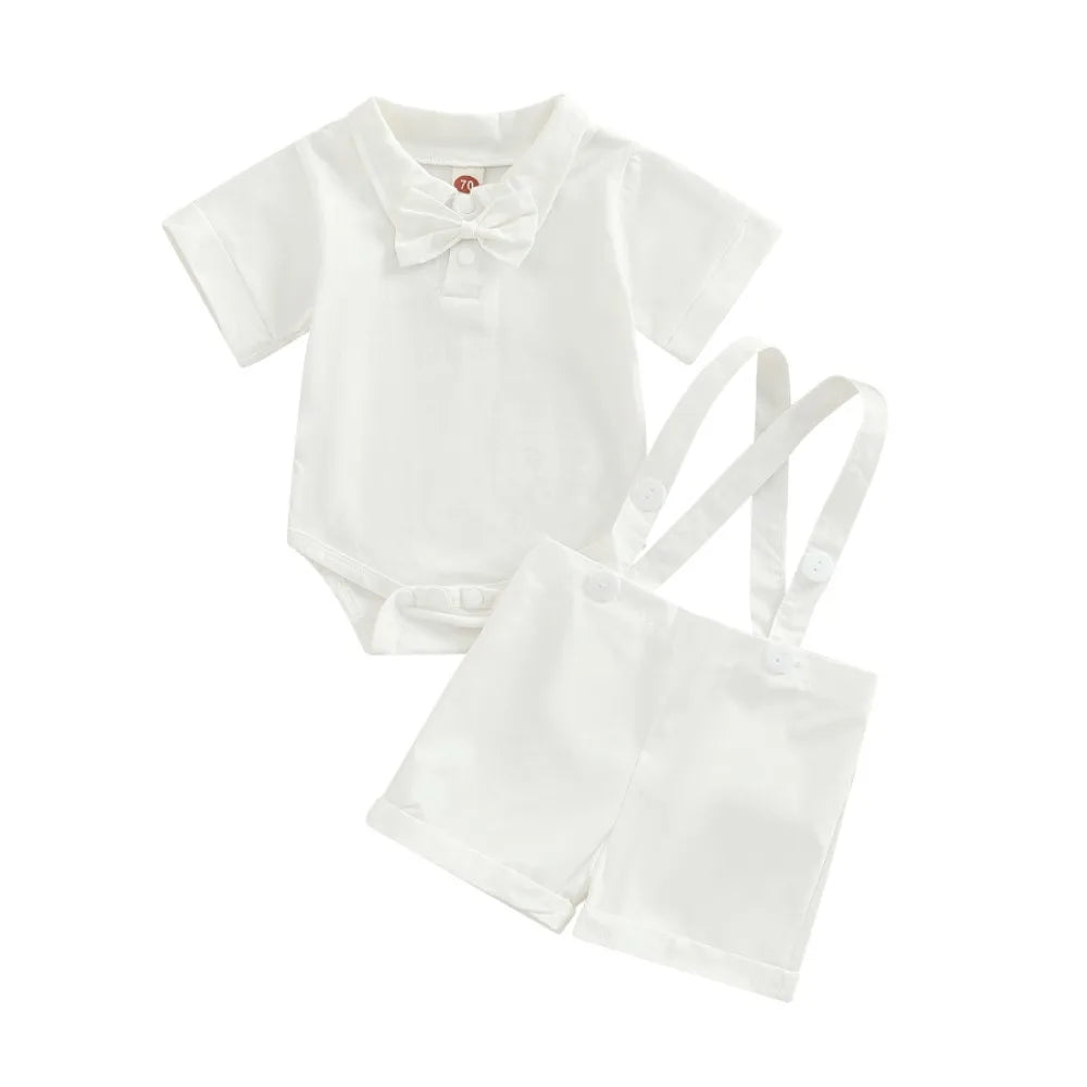 Summer Kids Baby Boys Short Sleeve Rompers + Braces Shorts Clothing Sets Baby Boys Gentleman Children's Clothes Suit