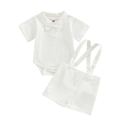 Summer Kids Baby Boys Short Sleeve Rompers + Braces Shorts Clothing Sets Baby Boys Gentleman Children's Clothes Suit