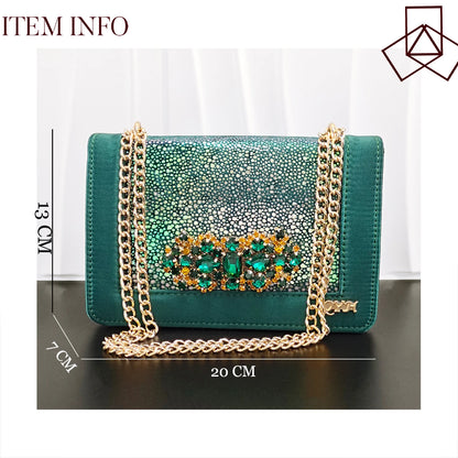 Green Elegant Women's High Heels Shoes  & Bag Set Rhinestone-Embellished Designer Shoes Perfect for Special Occasionss