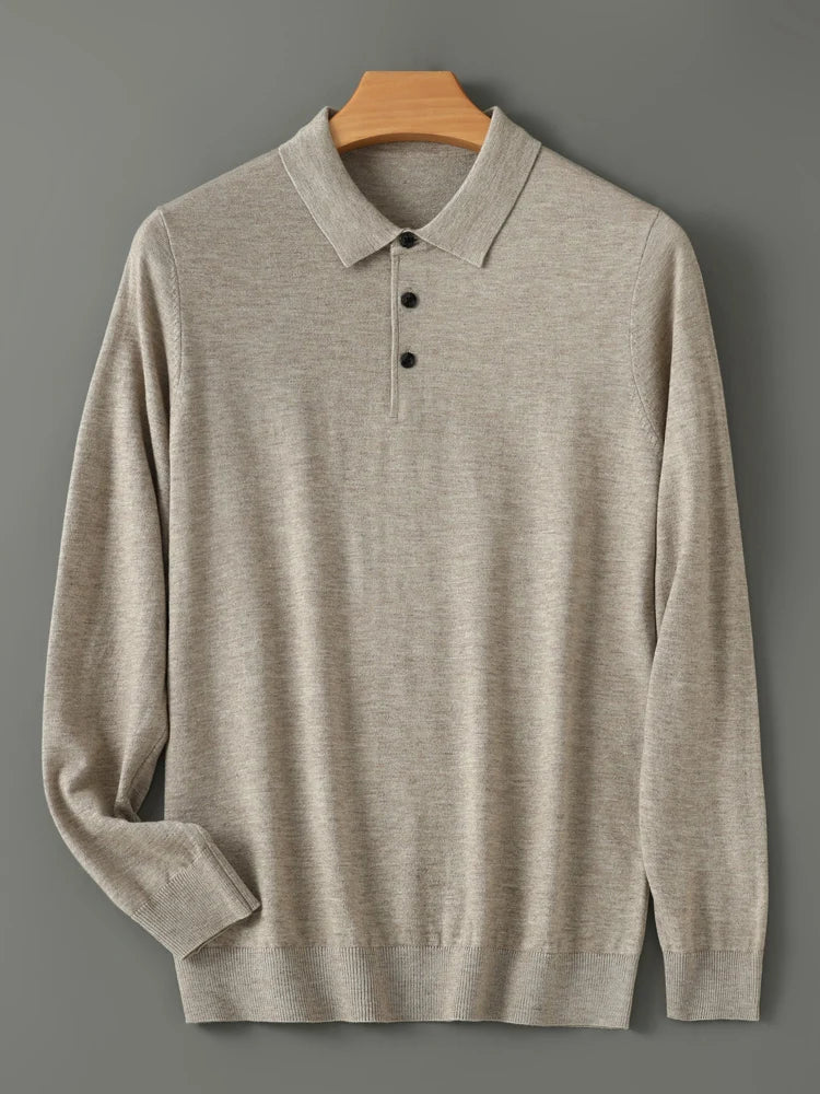 Spring Autumn Men Shirt  Merino Worsted Wool Knitted Pullover Long Sleeve Polo-Collar Clothing Tops Smart Casual Thin Outerwears