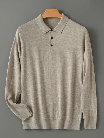 Spring Autumn Men Shirt  Merino Worsted Wool Knitted Pullover Long Sleeve Polo-Collar Clothing Tops Smart Casual Thin Outerwears