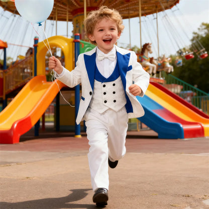 Royal Blue Paisley Suit Set or Children 3-14 Years Communion Suit Boys Wedding Suits 4-Piece Jacket Vest Pants Bowtie