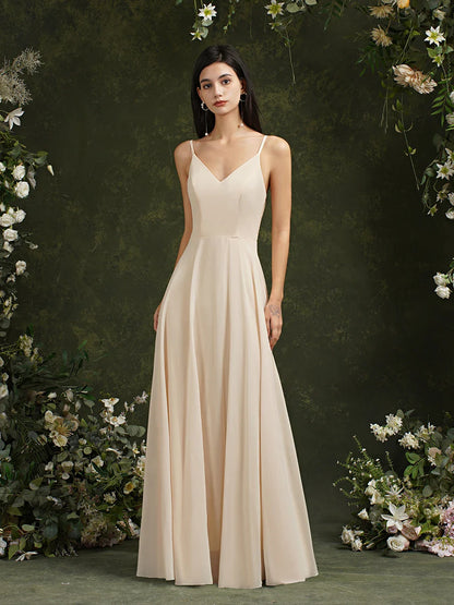 Elegant Sleeveless Lace Back 2024 New Long Formal Evening Dresses With V Neck Party Prom Gowns Robe De Soiree Longue