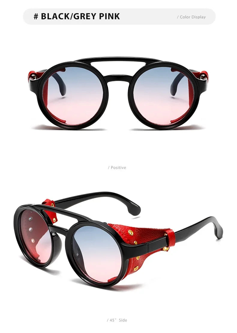 New Unisex Vintage Steampunk Sunglasses Men's Designer Designer Retro Round Leather Sun Glasses Steam Punk Outdoor Goggles UV400