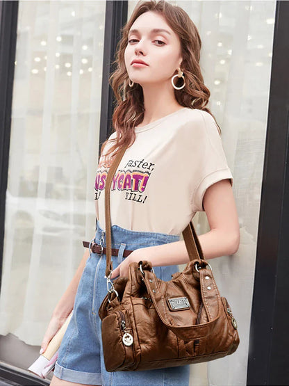 Hot Luxury Bag Women's PU Leather Crossbody Bag Retro Luxury Handbag Fashion Motorcycle Bag Brand Fashion Crossbody Bag