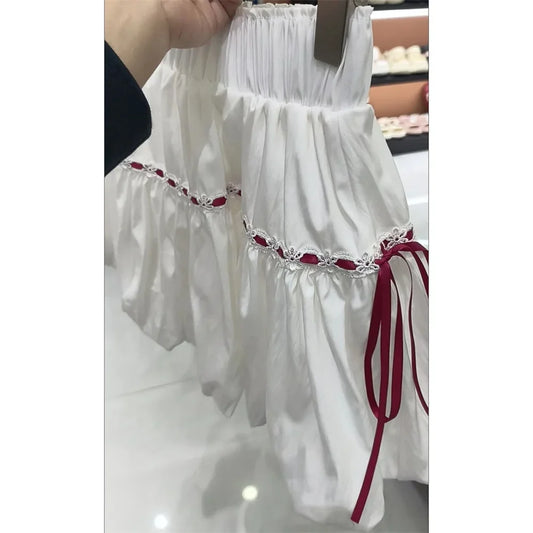 Y2K Vintage Solid Color Lace-up Mini Skirt Women Sweet Korean Fashion Casual Skirt Elegant Streetwear Chic Female Skirts New