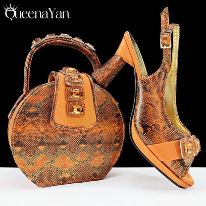 Elegant Green Peep-Toe Women Heel Pumps for Italian Matching Party Shoes and Bags Set for Parties with Diamond Accents