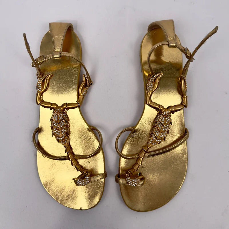 Shiny Crystal Rhinestone Gold Metal Decoration Pumps Sexy Pointed Toe Thin Heel New Arrvials Fashion Women Modern Shoes