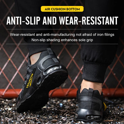 Men Safety Shoes Steel Toe Shoes Indestructible Shoes Lightweight Puncture Proof Work Boots Rotating Button Safety Shoes