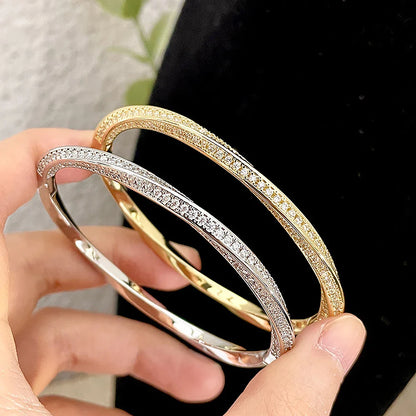 Bangle Micro Pave Moissanite Diamond Bracelet for Women 925 Sterling Silver Plated 18k Gold Eternity Twisted Bangle
