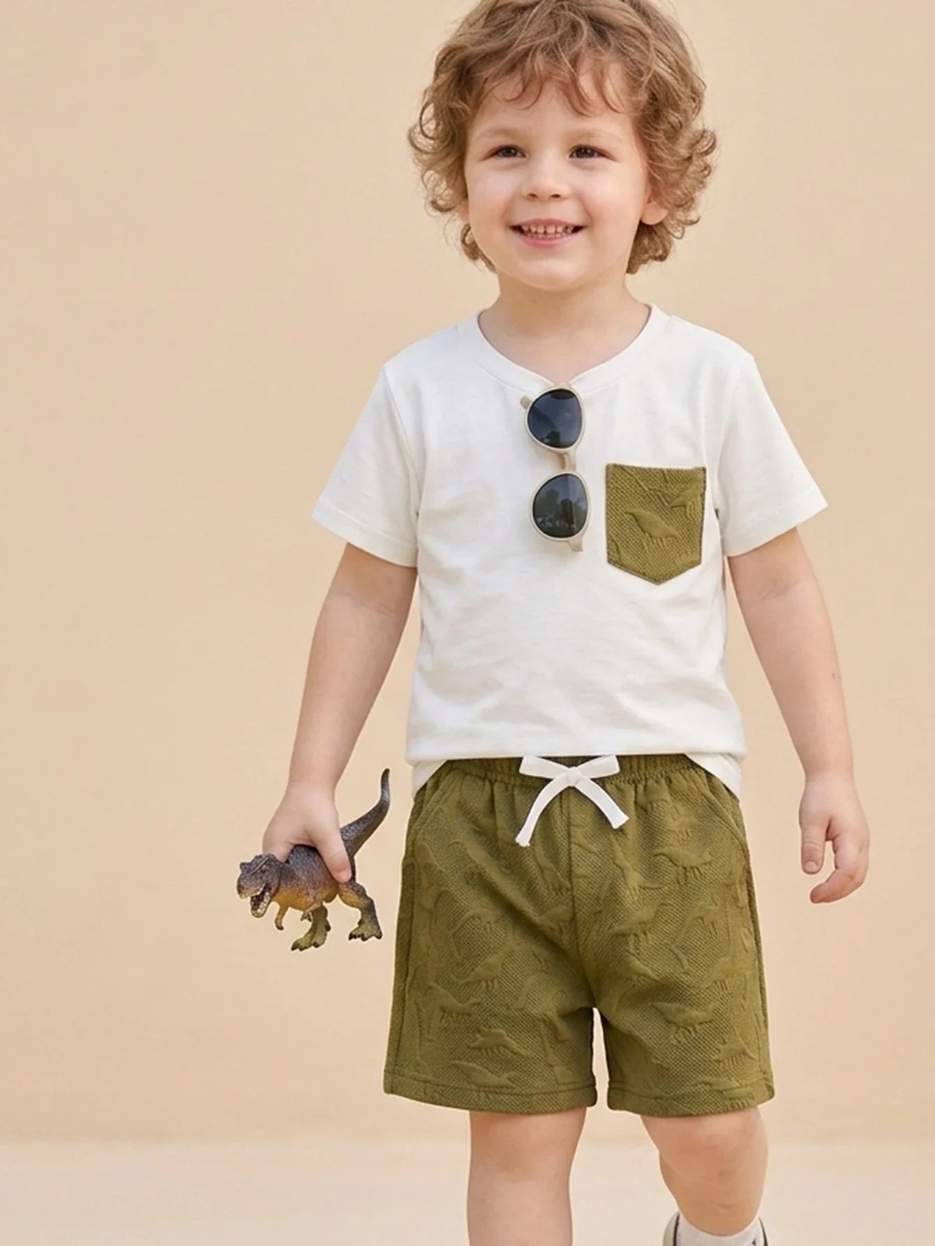Boys Summer Clothes Set 3D Dinosaur Embossed Breathable Short Sleeve Tee Shorts 2Pcs Toddler Kids Casual Outfits