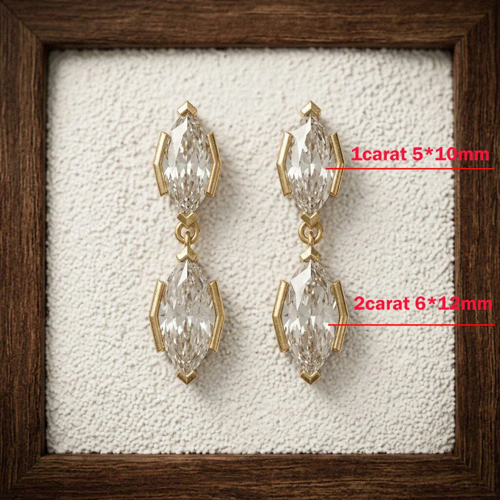 2-Stone Marquise Cut Moissanite Drop Earrings for Women S925 Silver Lab Diamond Stud Earrings with Certificate Fine Jewelry