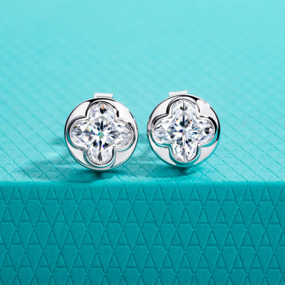 2cttw Four-Leaf Clover Cut Moissanite Bezel Earrings 925 Sterling Silver 18K Gold Plated Stud Earring for Women