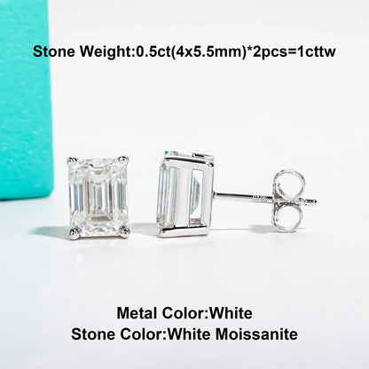 10k Gold 4/2/1ct Emerald Moissanite Stud Earrings 10K Gold Post Anti-allergy Eearrings For Women Jewelry Wholesale