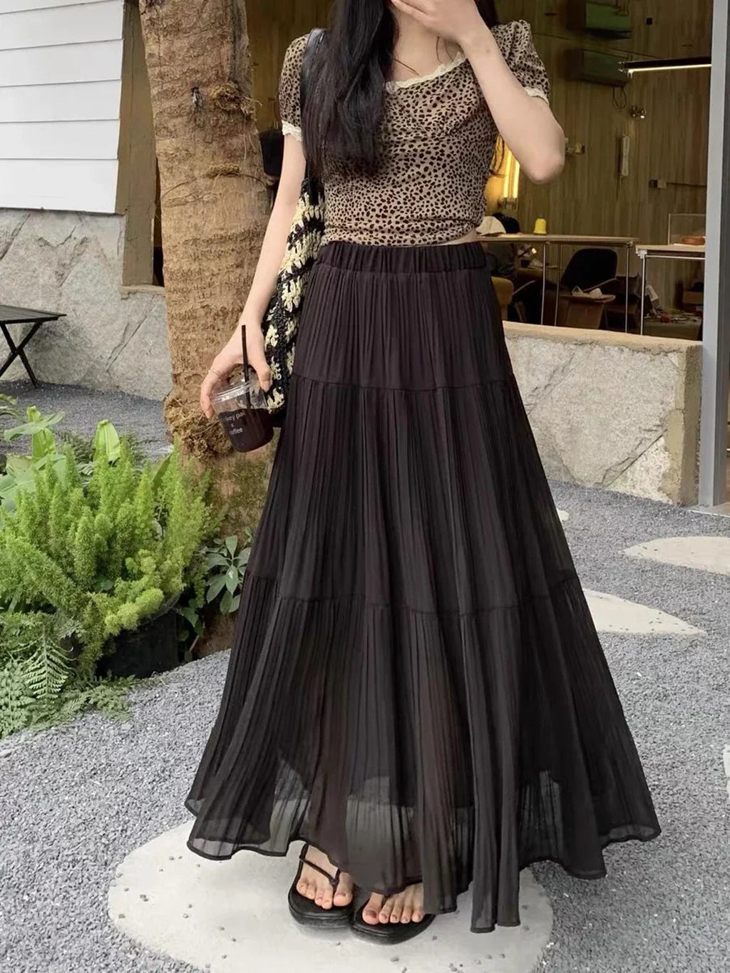 Women's High Waist Pleated Maxi Skirt, Casual A-Line Flowy Tiered Long Skirt, Elegant Beach Vacation Skirts for Ladies