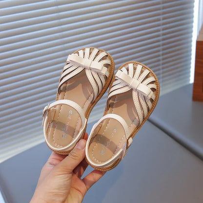 Girls Princess Sandals 2026 Summer Non-slip Toddler Beach Barefoot Shoes with Cute Bow Elegant Retro Girls School Party Shoes
