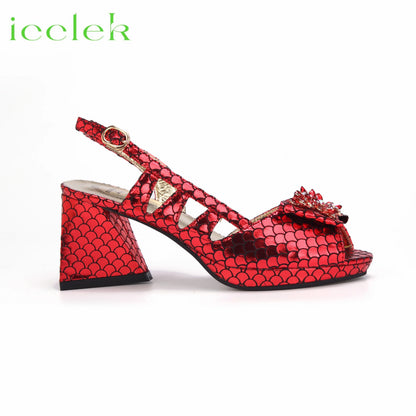 Italian Hollow Design Shoes Matching Bag in Coffee Color Comfortable Heels Ladies Sandals for Party