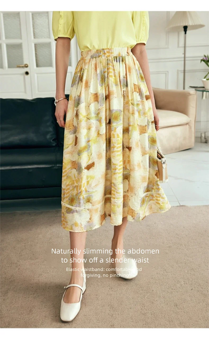 Women Long Skirt French Fashion Floral Skirt 2026 Summer High-waisted Splicing Hollow A-shaped Pendulum Skirts O23XB80203