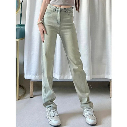 Women Korean Thin Straight Leg Jeans Pants