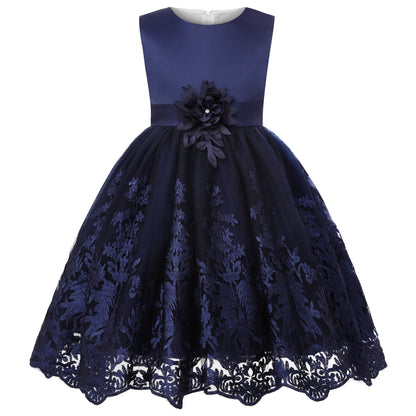 Europe and the United States cross-border new sleeveless undershirt embroidered princess dress girls flowers mesh dress flower