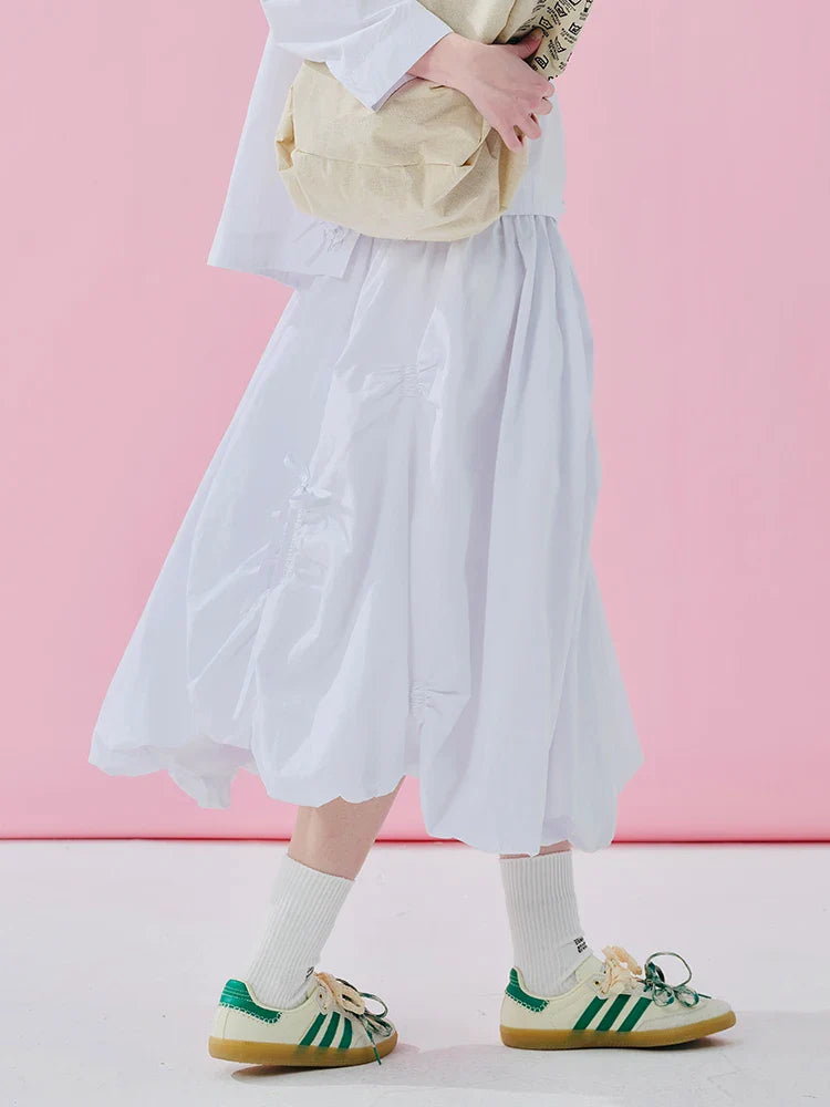 Original design elastic waist white casual fashionable loose half skirt 244959