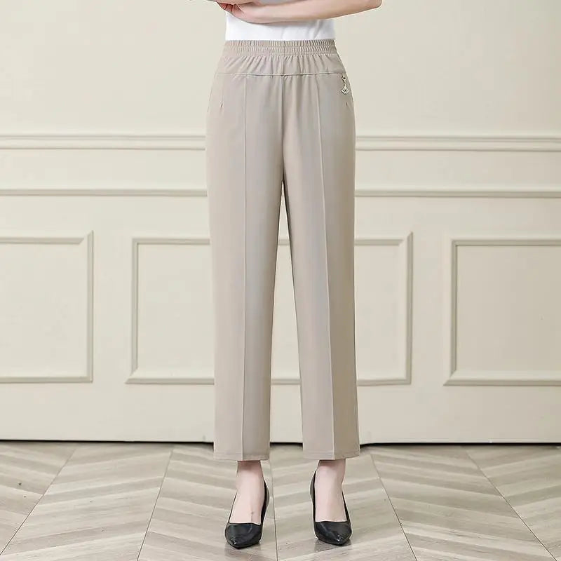 Summer New Ice Silk Casual Trousers Thin Sports Loose Trend Straight Quick-drying Mom Trousers
