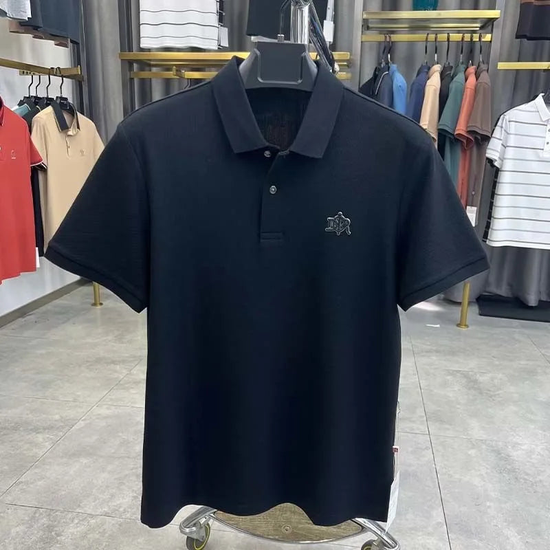 High end 100% cotton short sleeve T-shirt men's lapel top 2024 summer new designer brand embroidery fashion casual polo shirt