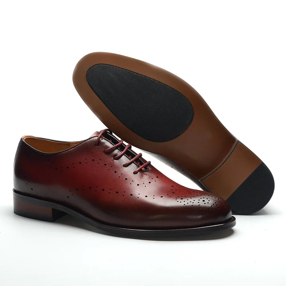 Luxury Genuine Leather Men's Dress Shoes Red/Black Wingtip Oxford Formal Lace-up Brogue Business Man Shoes for Social Wedding