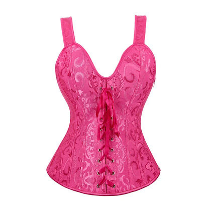 Overbust Corset Top with Straps Jacquard Corset Bustier Zipper Plus Size for Women Corset Dress with Skirt Black Red purple