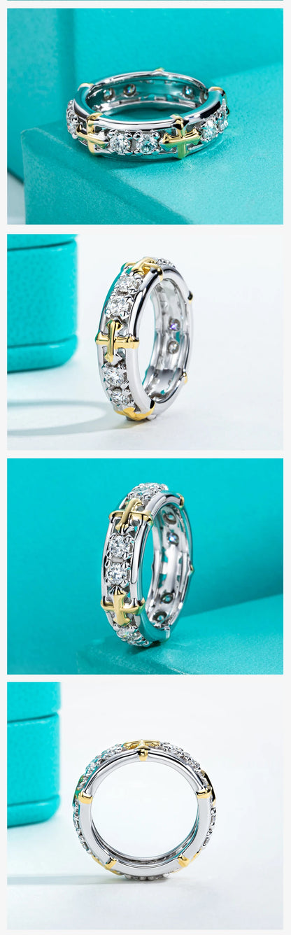 3mm D Color Moissanite Cross Eternity Ring 925 Sterling Silver Color Separation Wedding Band Ring Jewelry Wholesale