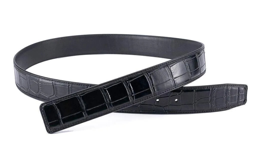 3.8 wide punched men's cowhide leather belt, high-end fashion trend crocodile pattern genuine leather belt without buckle durabl