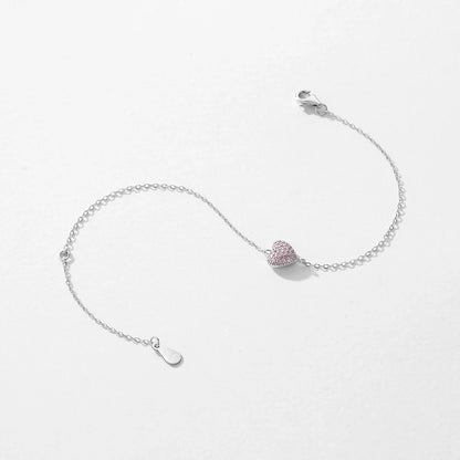 925 Sterling Silver Light Pink Zircon Heart Adjustable Bracelet Chain Link for Women Jewelry Romantic Anniversary Gift