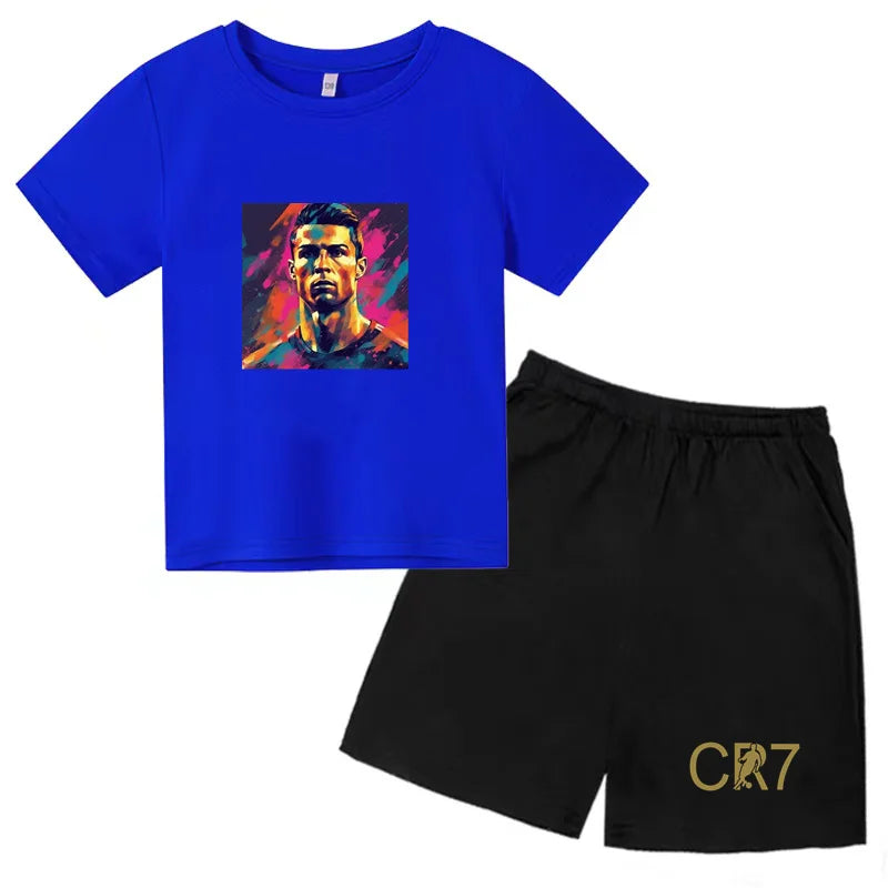 Summer Kids Ball Wear Creative Pattern Football Set T-shirt + Shorts Boys Girls 3-13 Years Old Sports Quick Drying T-shirt Set