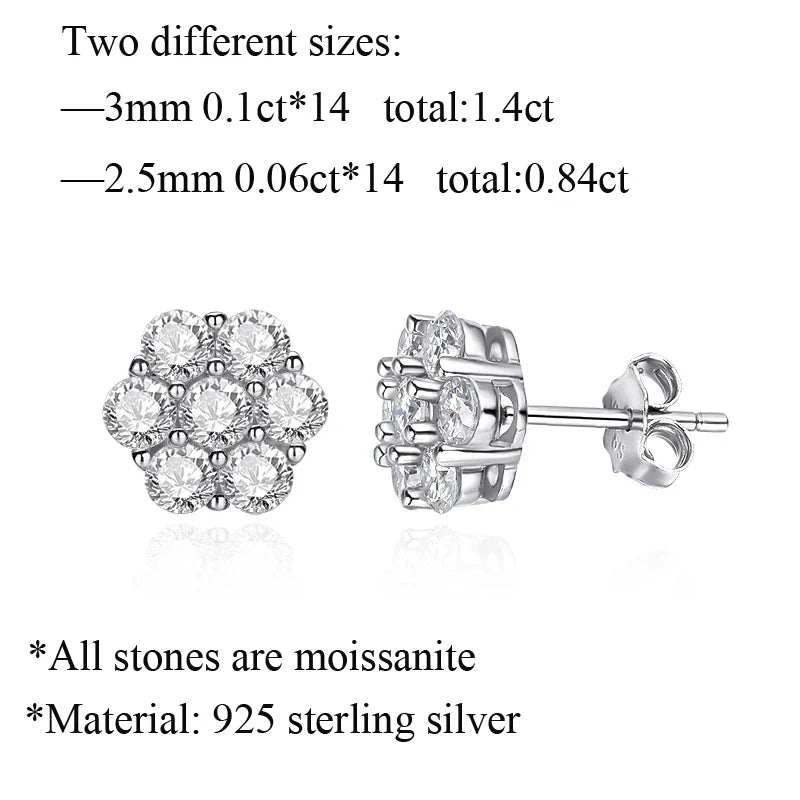 2.5/3MM D color Moissanite Flower Stud Earrings For Women S925 Silver Sparkling Lab Diamond Earrings Wedding Fine Jewelry