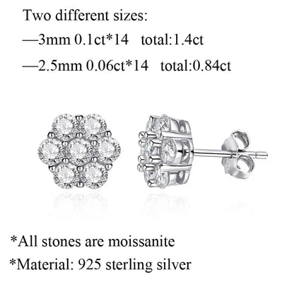 2.5/3MM D color Moissanite Flower Stud Earrings For Women S925 Silver Sparkling Lab Diamond Earrings Wedding Fine Jewelry