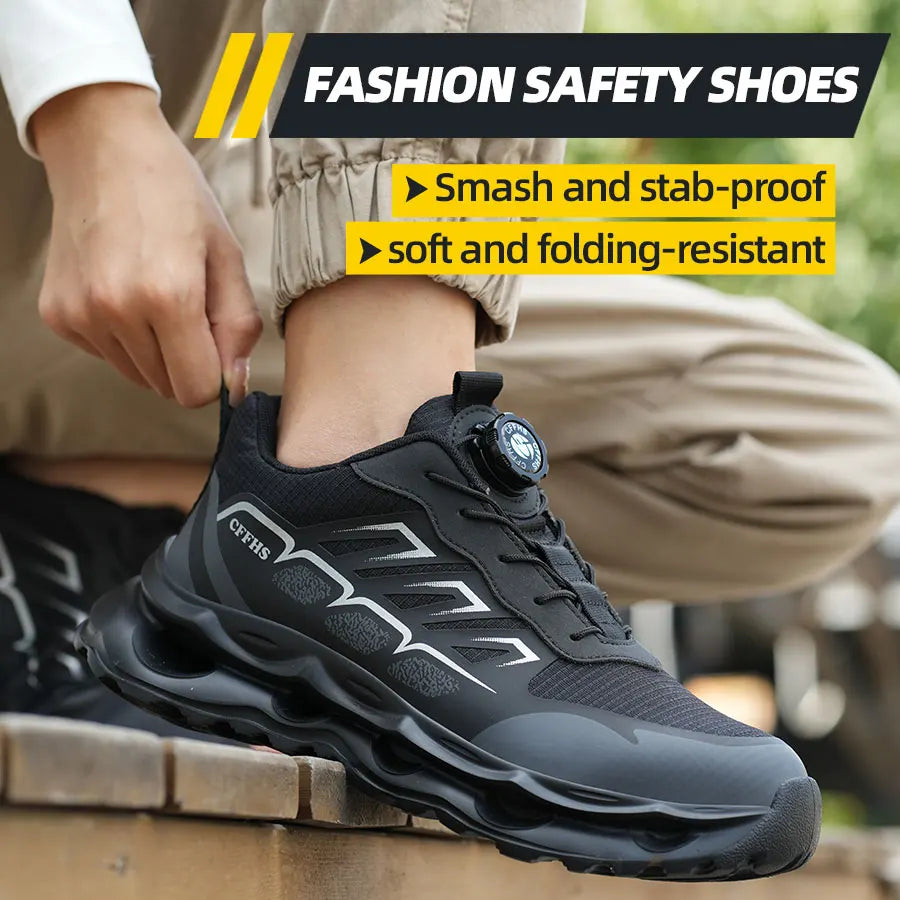 Fashion Steel Toe shoes Work Sneakers Safety Shoes Men Rotating button Protection Shoes Puncture-Proof Indestructible shoes