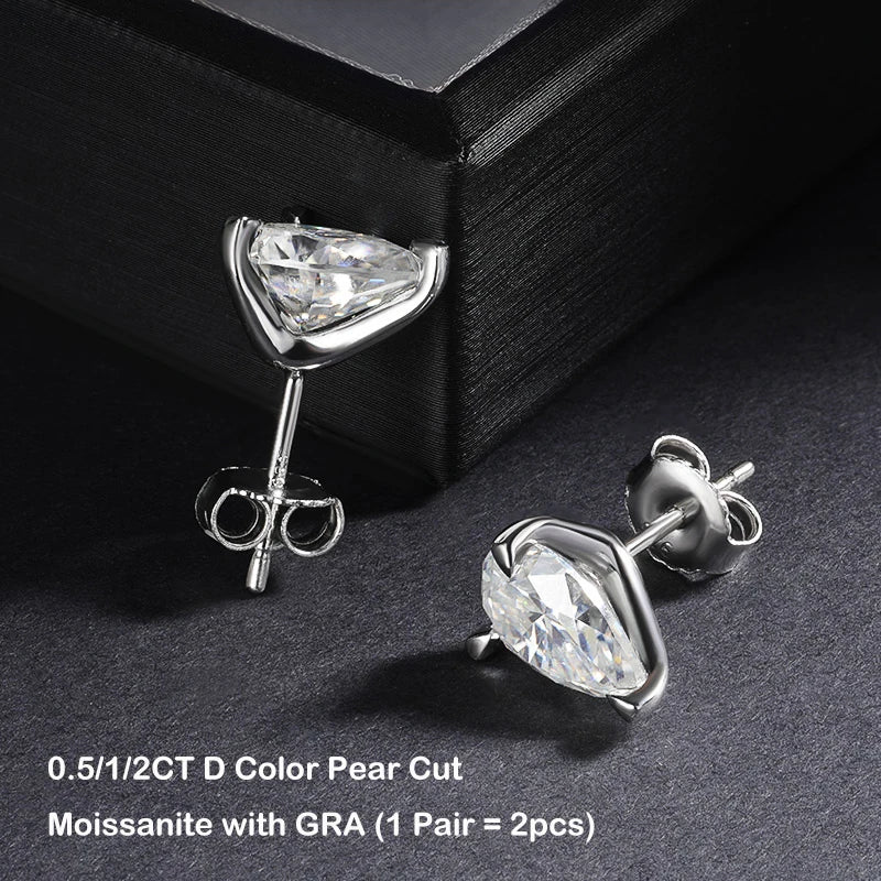 GRA Certified 0.5/1/2CT D Color Pear Cut Moissanite Earrings For Women 925 Silver Plated 18k Party Wedding Earring Ear Stud
