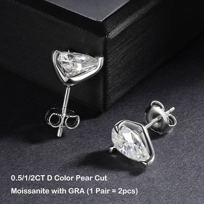 GRA Certified 0.5/1/2CT D Color Pear Cut Moissanite Earrings For Women 925 Silver Plated 18k Party Wedding Earring Ear Stud