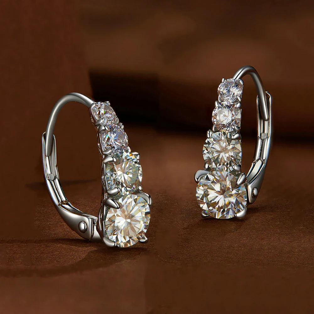 1.92ct 8 Stones D Color Moissanite Hoop Earrings For Women Anniversary Gift S925 Sterling Silver Stud Ear Fine Jewelry