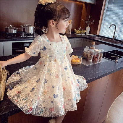 Vintage lace short sleeved dress For 2-9 yrs Baby Girls Loose Dress 6.1 Children's Day Clothing Cute beach Loose Clothes 2026