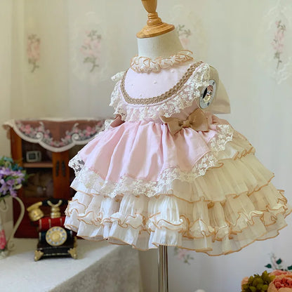 Dress Summer New Bow Lace Cake Princess Dress Birthday Banquet Wedding Flower Girl Performance Clothing